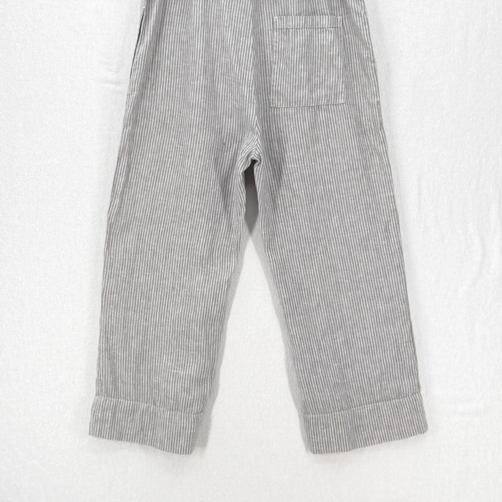 Everlane Jumpsuit Women 2 Gray Striped Linen Sleeveless Belted Wide Leg - Picture 8 of 16